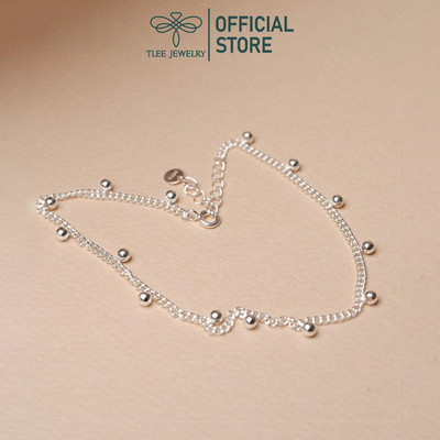 Lắc chân bạc nữ TLEE, vòng chân sợi đan dày dặn mix charm bi tròn mini TLEE JEWELRY LC0110