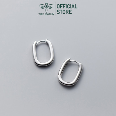 Khuyên tai bạc nữ TLEE , bông tai chữ nhật unisex chốt bấm cá tính TLEE JEWELRY B0392