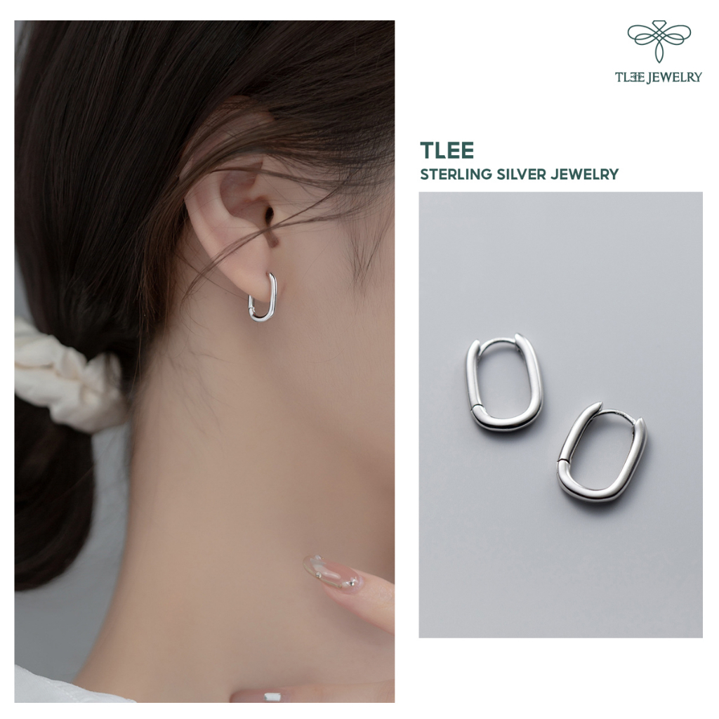 Khuyên tai bạc nữ TLEE , bông tai chữ nhật unisex chốt bấm cá tính TleeJewelry B0392