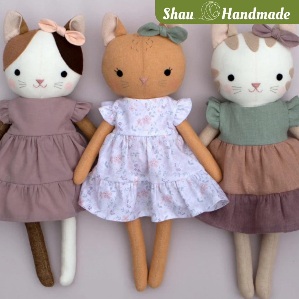DIY Rập may gấu bông kèm váy áo quần handmade thủ công - Mèo xinh