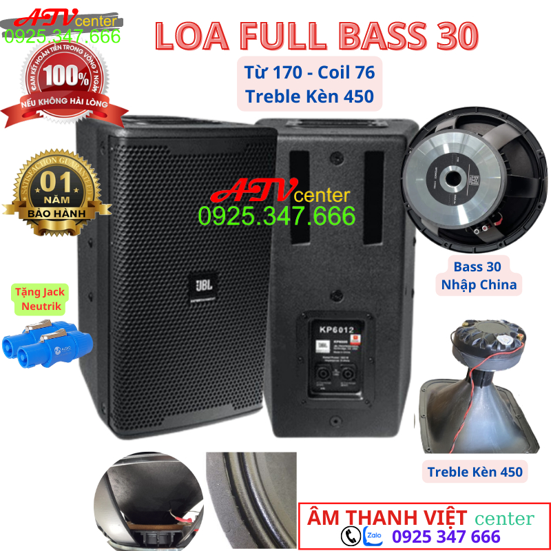 Loa Full Đứng JBL KP6012 - Bass 30 T170C76, Treble Kèn 450 - Gía 1 đôi - Tặng Thêm 2 Đôi Jack Neutrik - Jack Speakon