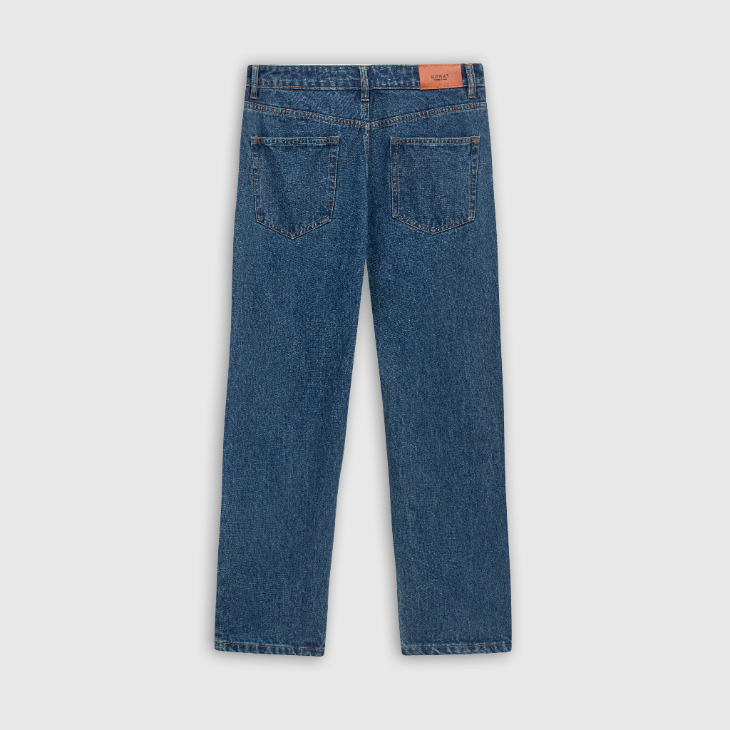 Quần jean nam ROWAY Fullbox, vải denim cotton, form suông | Jean xanh đậm