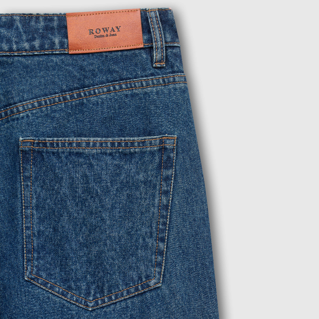 Quần jean nam ROWAY Fullbox, vải denim cotton, form suông | Jean xanh đậm