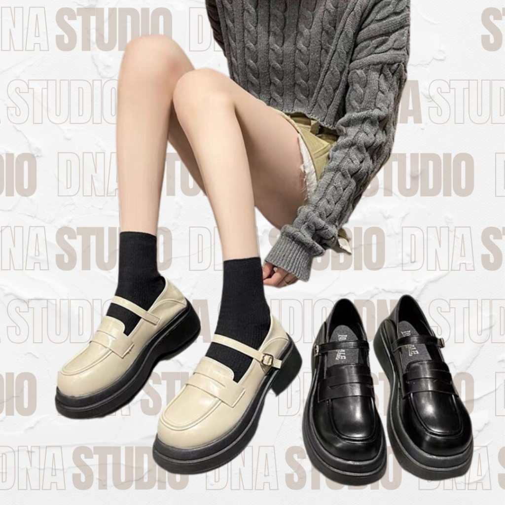 Giày búp bê lolita mary jane phối mũi giày loafer đế bánh mì cao 5 cm phong cách Hàn Quốc xinh xắn, đáng yêu