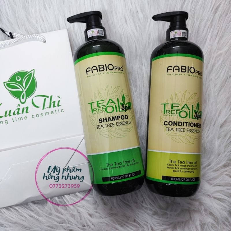 Cặp Dầu Gội Xả Tinh Dầu Trà Ngăn gàu & Giảm rụng FABIOpro tea tree essence 800mlx2