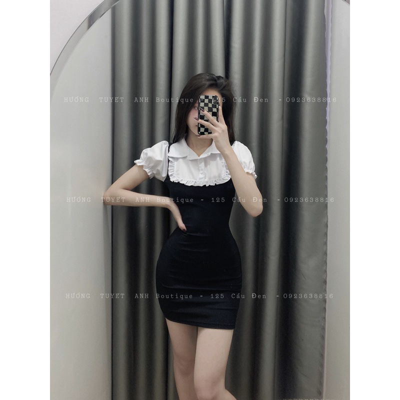 Đầm body cổ phối sơmi bèo