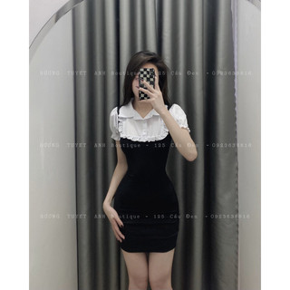 Đầm body cổ phối sơmi bèo