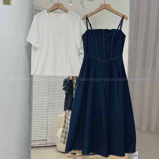 [D0086] Đầm hai dây jeans dài corset nhún ly form vừa (Có sẵn/ảnh thật)