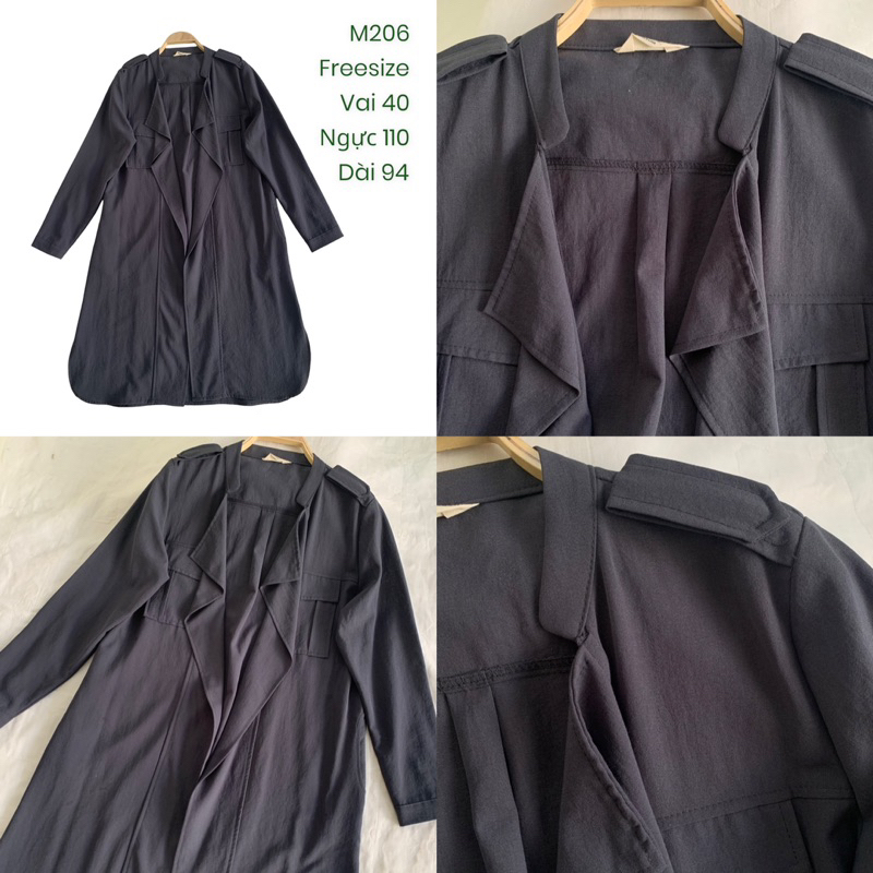 Áo khoác trench coat M206 dáng dài không có khoá gài vạt rũ kiểu cánh tiên vạt bầu có túi 2 bên 2hand Hàn si ảnh thật
