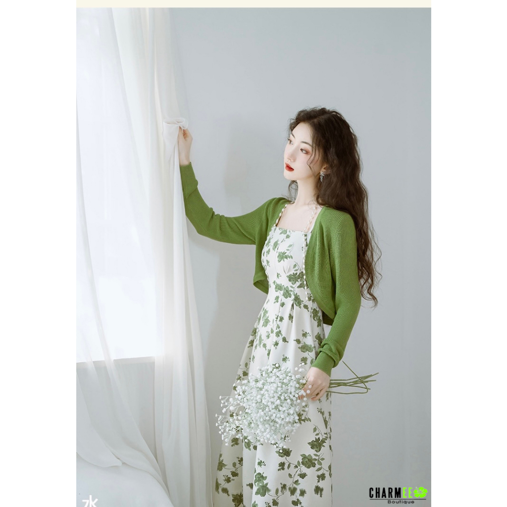 Đầm 2 Dây Hoa Nhí Xanh Kèm Chuỗi