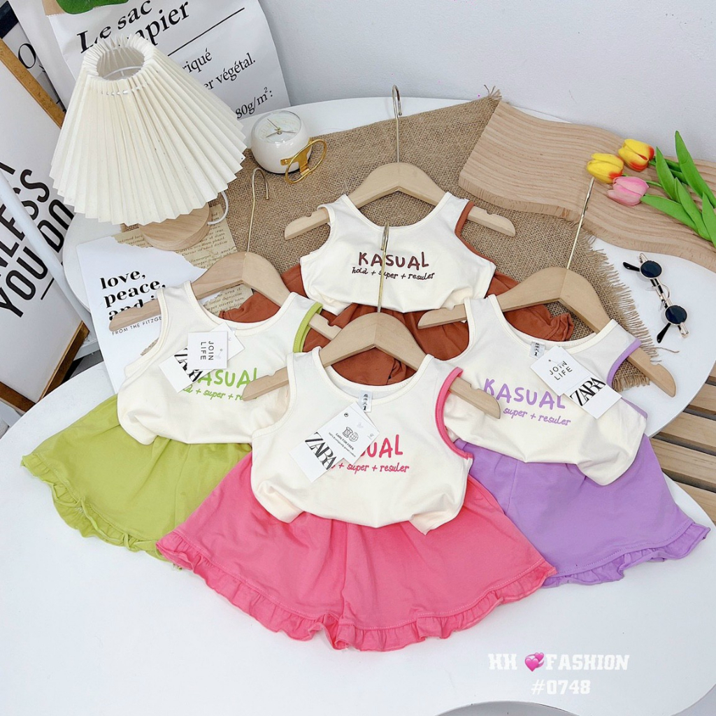 bộ sát nách mẫu mới cho bé gái bộ ba lỗ mùa hè bộ cho bé gái bộ đồ mặc ở nhà chất cotton co giãn mềm mát xịnbabykensshop