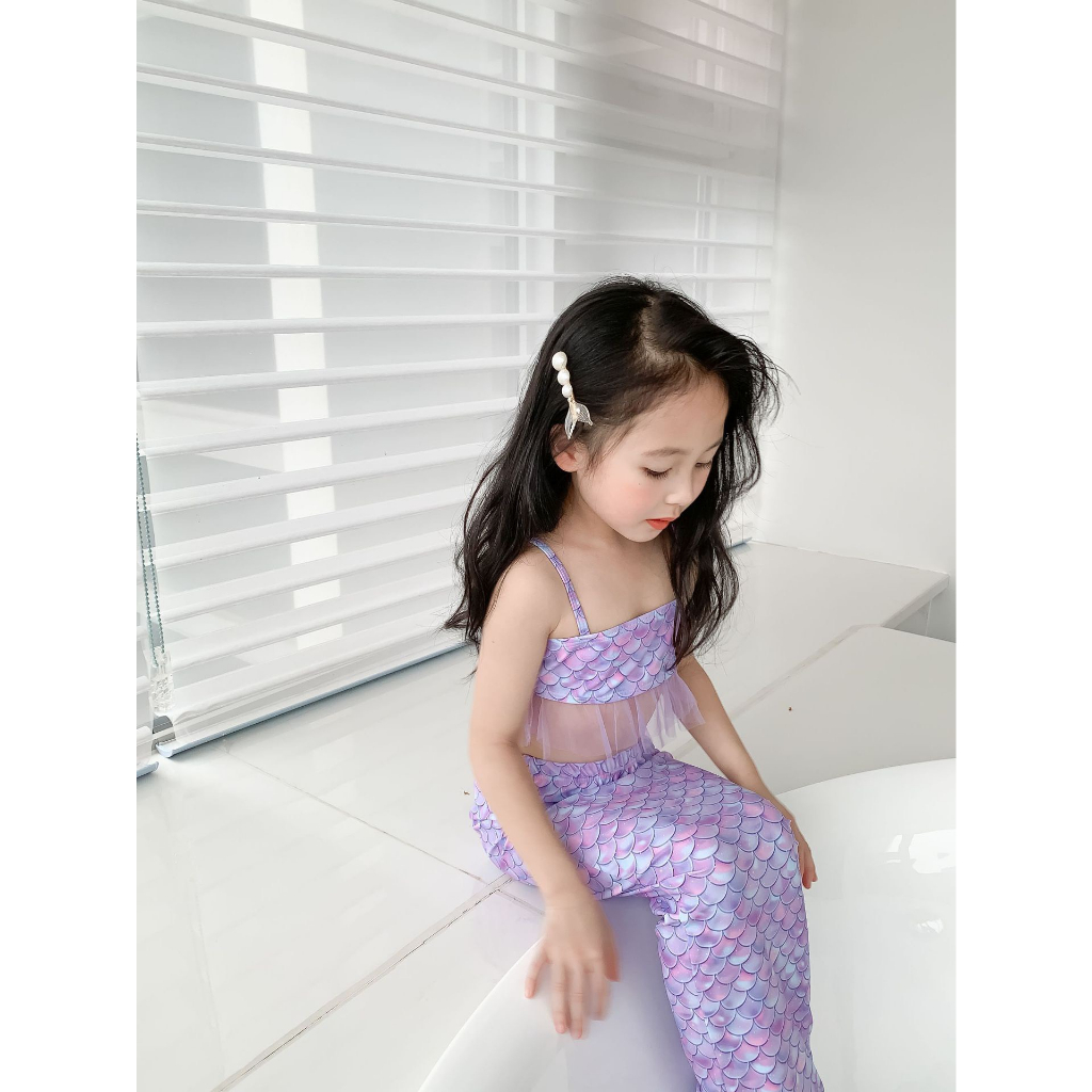 Bộ Bơi 3 Ct Tiên Cá Màu Tím QCCC Cho Bé Gái