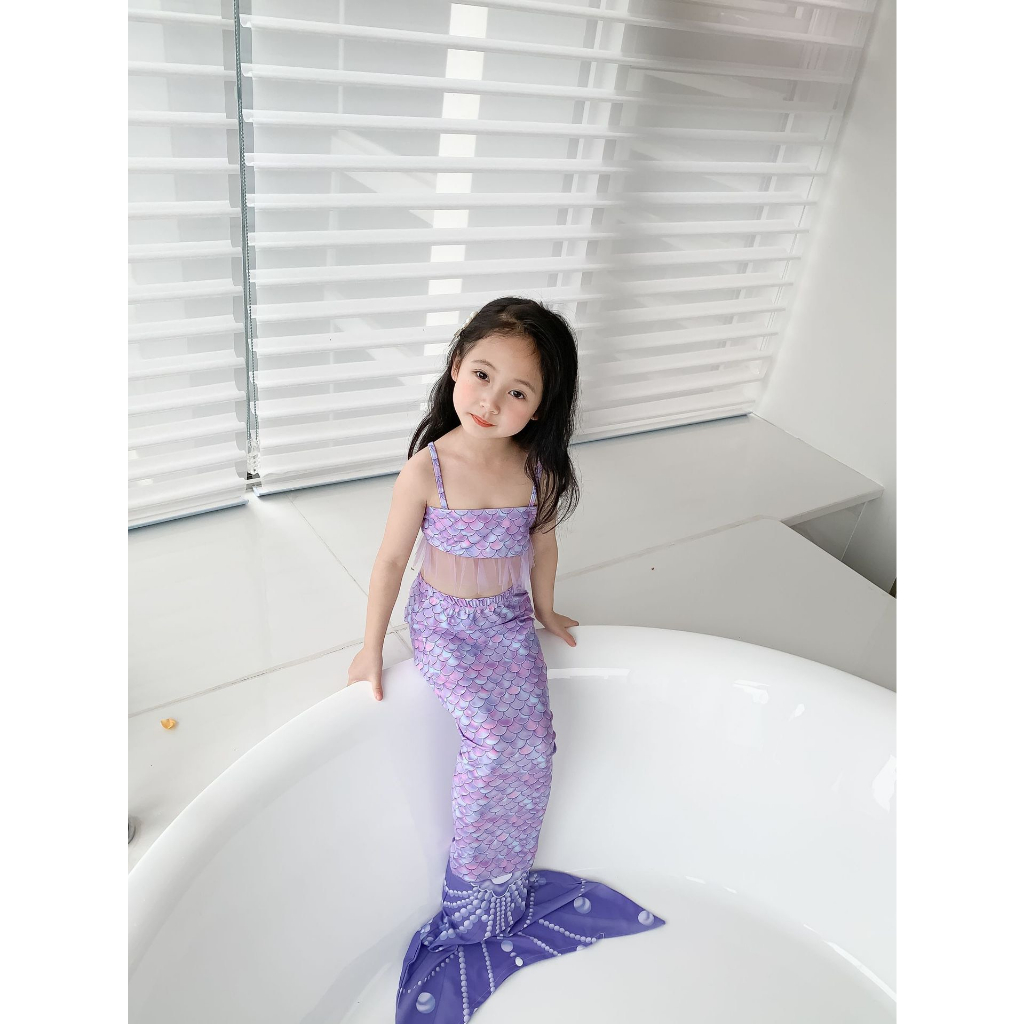 Bộ Bơi 3 Ct Tiên Cá Màu Tím QCCC Cho Bé Gái
