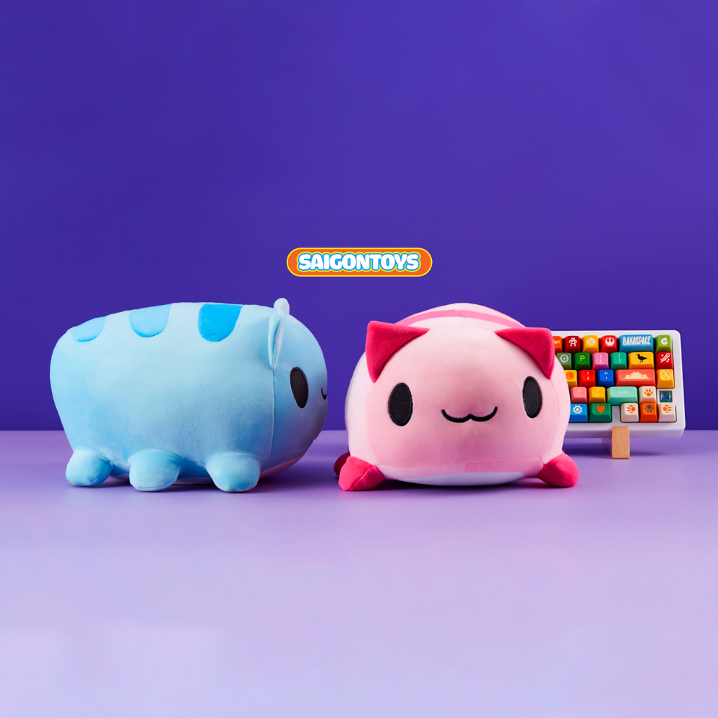 2 Gấu Bông Mèo Capoo Dễ Thương (Hồng + Xanh) Size 25cm