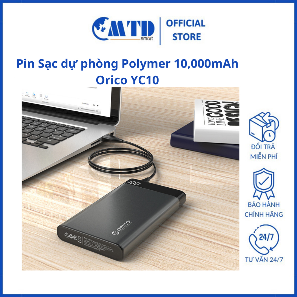 Pin Sạc dự phòng Polymer 10,000mAh Orico YC10 - Bảo hành 12 tháng