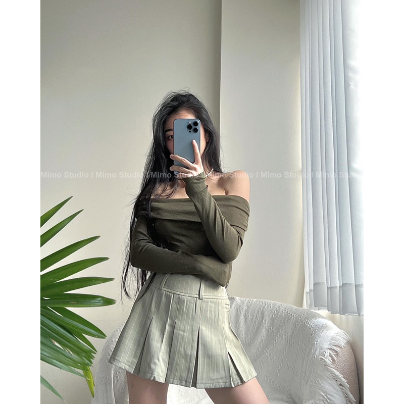 Bodysuit ôm dài tay trễ vai