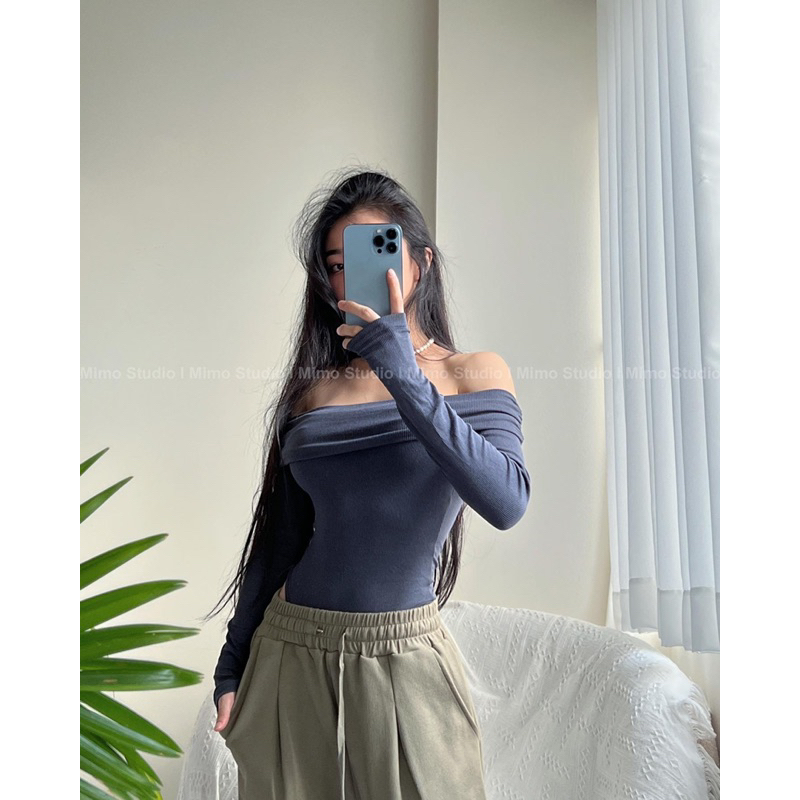 Bodysuit ôm dài tay trễ vai
