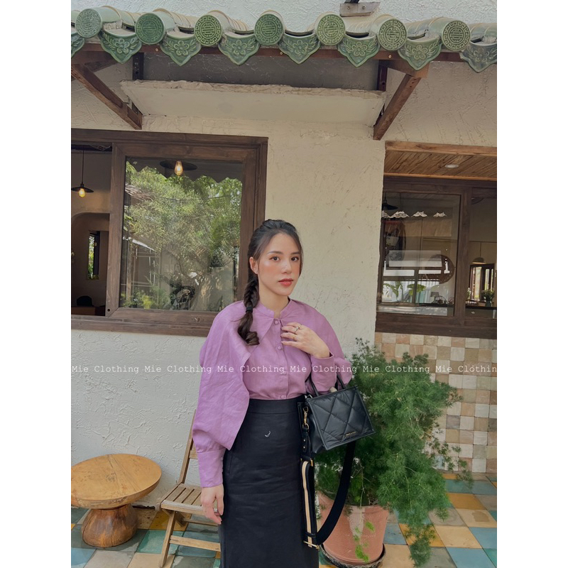 MIE MIN SƠ MI TAY BÈO CỔ TRỤ LINEN TƯNG CAO CẤP ( Hình ảnh tự chụp của shop)