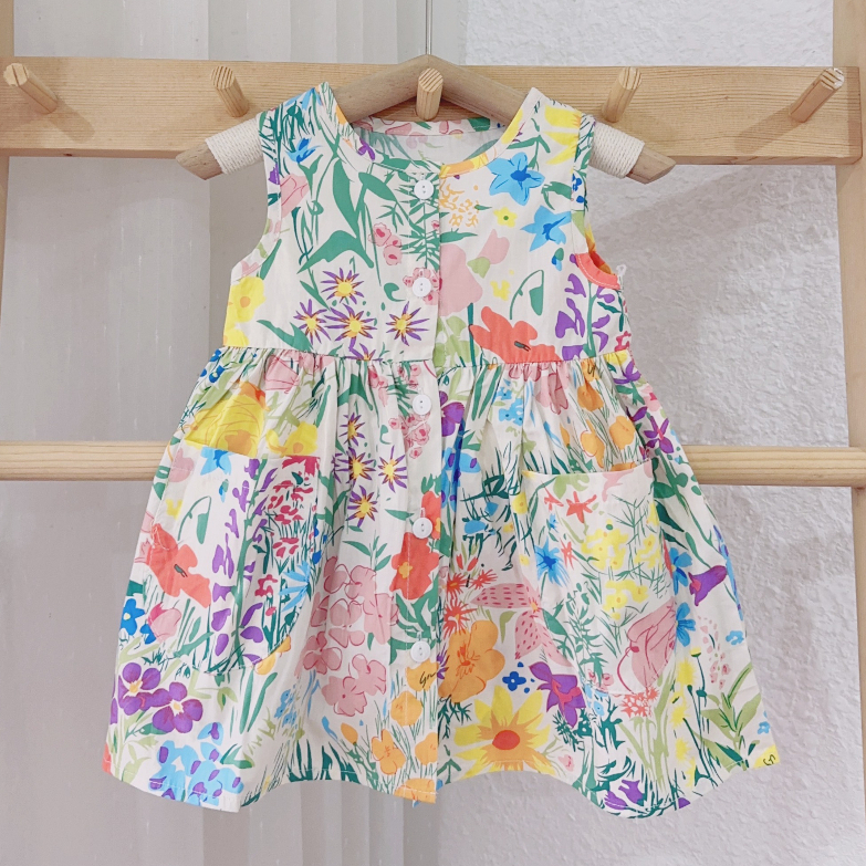 Váy cổ tròn sát nách họa tiết dễ thương cho bé gái (8-18Kg) - V7
