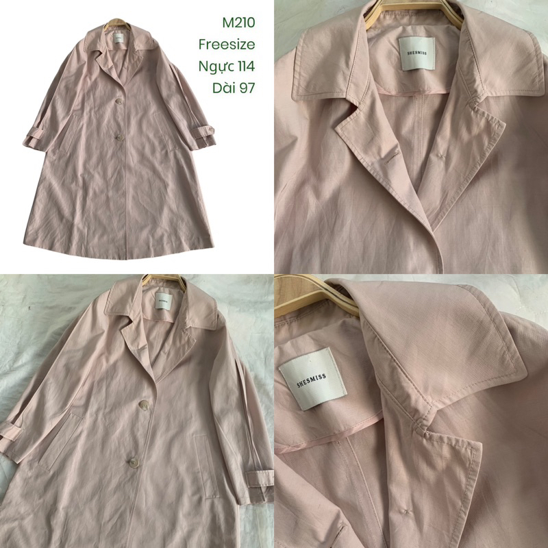 Áo khoác trech coat M210 dáng dài 2 bên tay gấp nếp kiểu chất vải dày dặn 1 lớp 2hand Hàn si ảnh thật