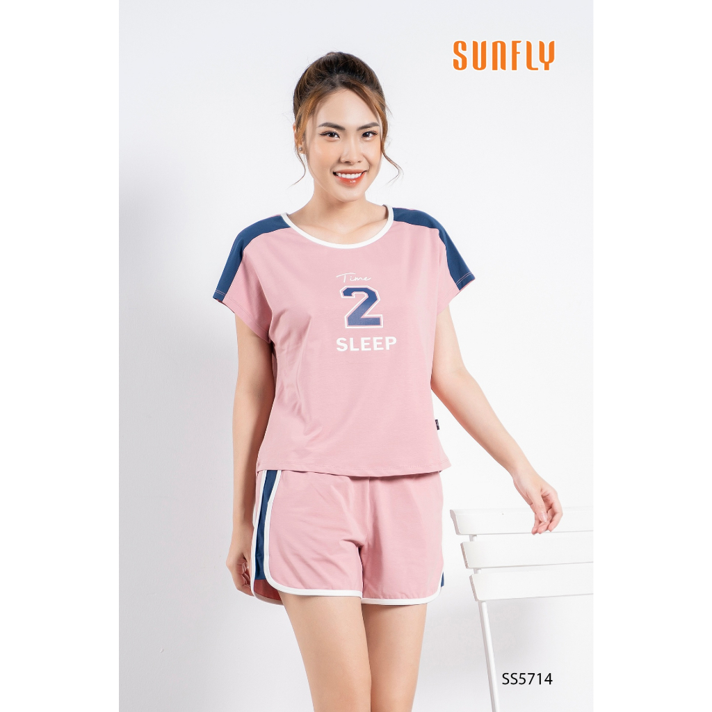 Bộ Đồ Mặc Nhà Nữ Cotton SUNFLY Áo Tay Liền Quần Sooc SS5714