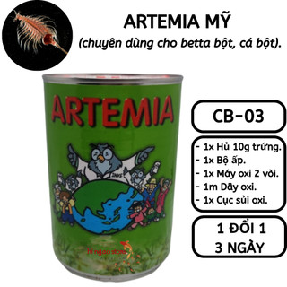 Combo 3: 10g Trứng Artemia Mỹ + Bộ Ấp + Máy Oxi 2 Vòi - Thức ăn cá betta bột, cá bột | Hingaostore.