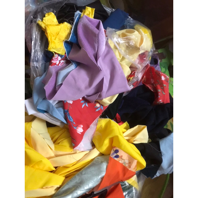 Set vải may quần áo búp bê mix màu, mix chất lụa, voan, thô...vải vụn
