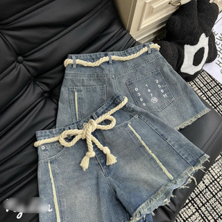 Quần short jean nữ phối dây thừng ly