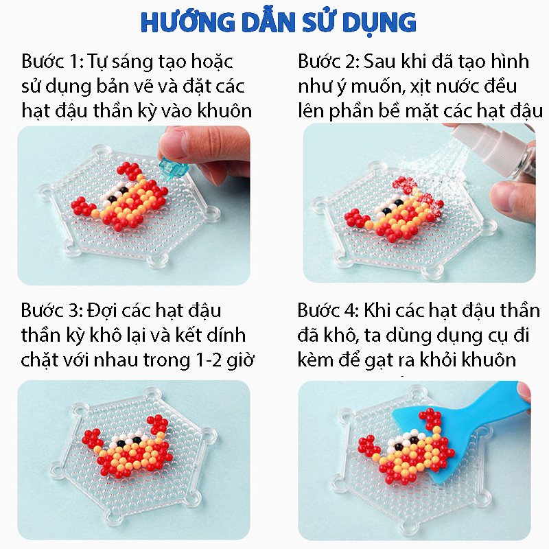 Bộ đồ chơi thủ công Hạt Đậu Thần Kỳ HULO với 30 màu và 6000 hạt chất liệu PVA cao cấp an toàn cho trẻ từ 6 tuổi