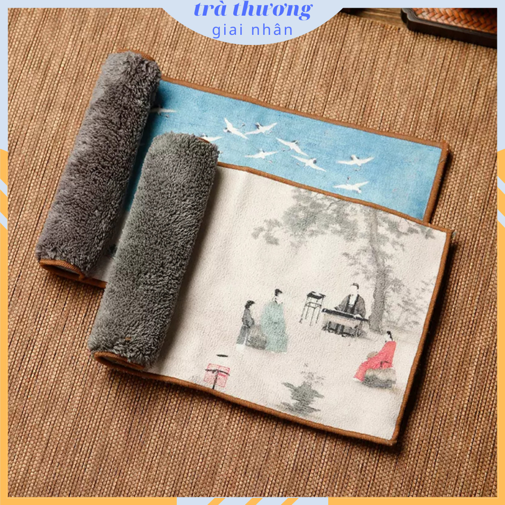 Khăn trải bàn trà cao cấp dày dặn thấm hút tốt