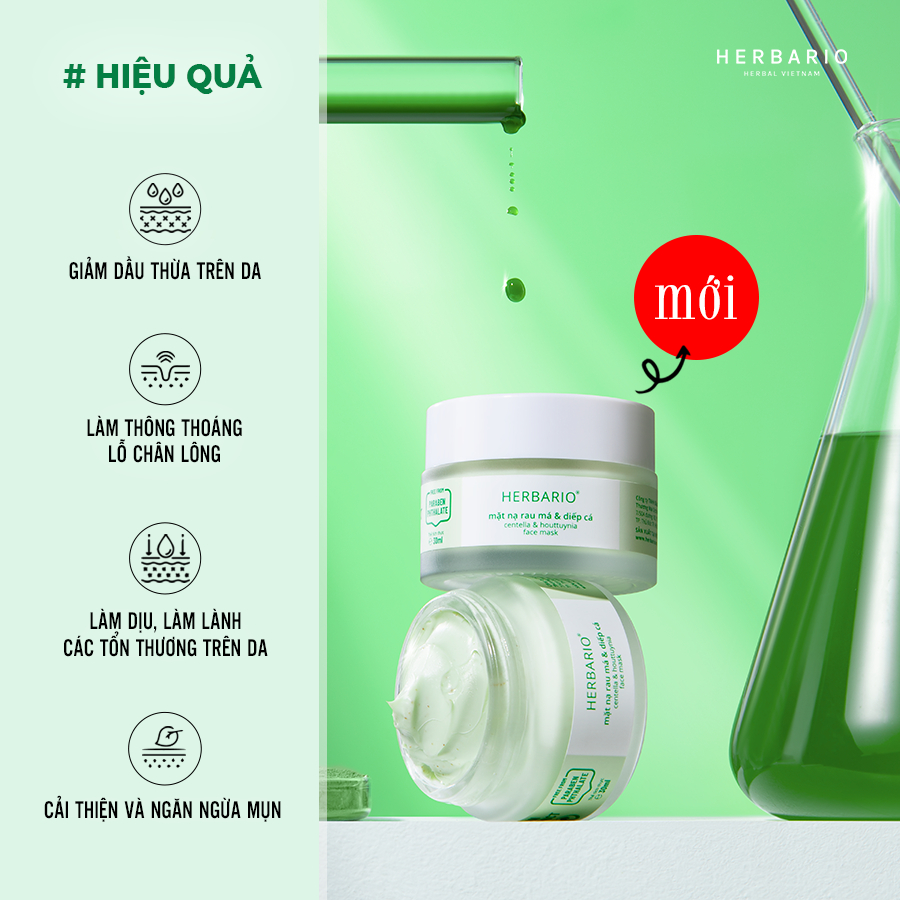 Mặt nạ Rau Má & Diếp Cá giảm dầu, mụn Herbario 30ml - HerbarioThuần chay