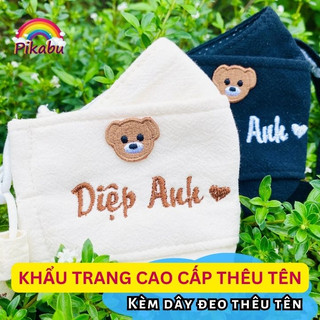 Khau Trang cao cấp thêu tên kèm dây đeo thêu tên - Pikabu - PK018