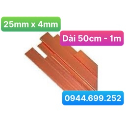 Đồng đỏ thanh cái, bản 25mm x 4mm ( 25x4 ) Dài 50cm - 1m