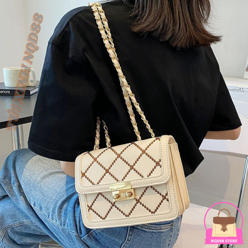 Túi xách đeo chéo đeo vai nữa khoá miu thêu trám thời trang hàn quốc NQD88 TX32