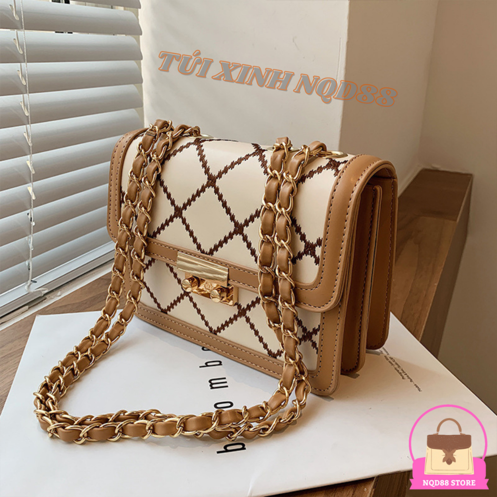 Túi xách đeo chéo đeo vai nữa khoá miu thêu trám thời trang hàn quốc NQD88 TX32