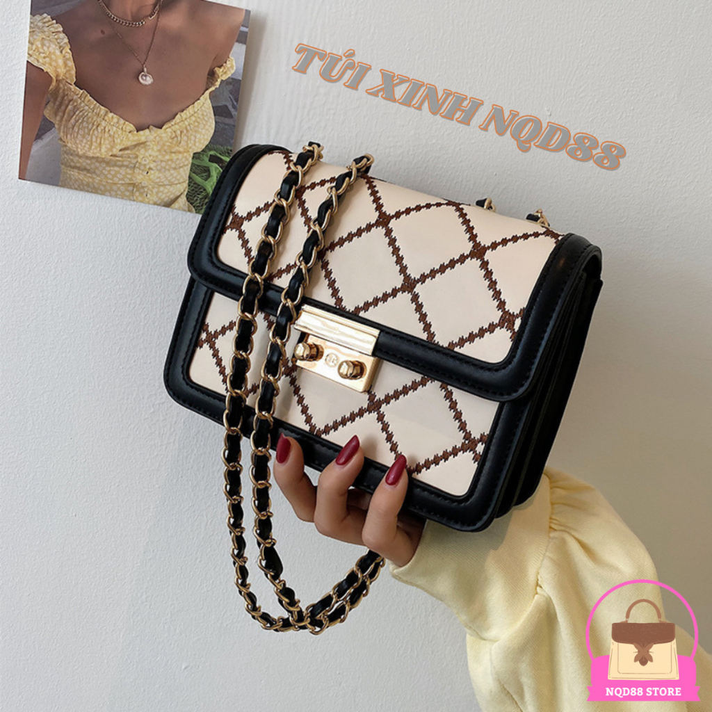 Túi xách đeo chéo đeo vai nữa khoá miu thêu trám thời trang hàn quốc NQD88 TX32