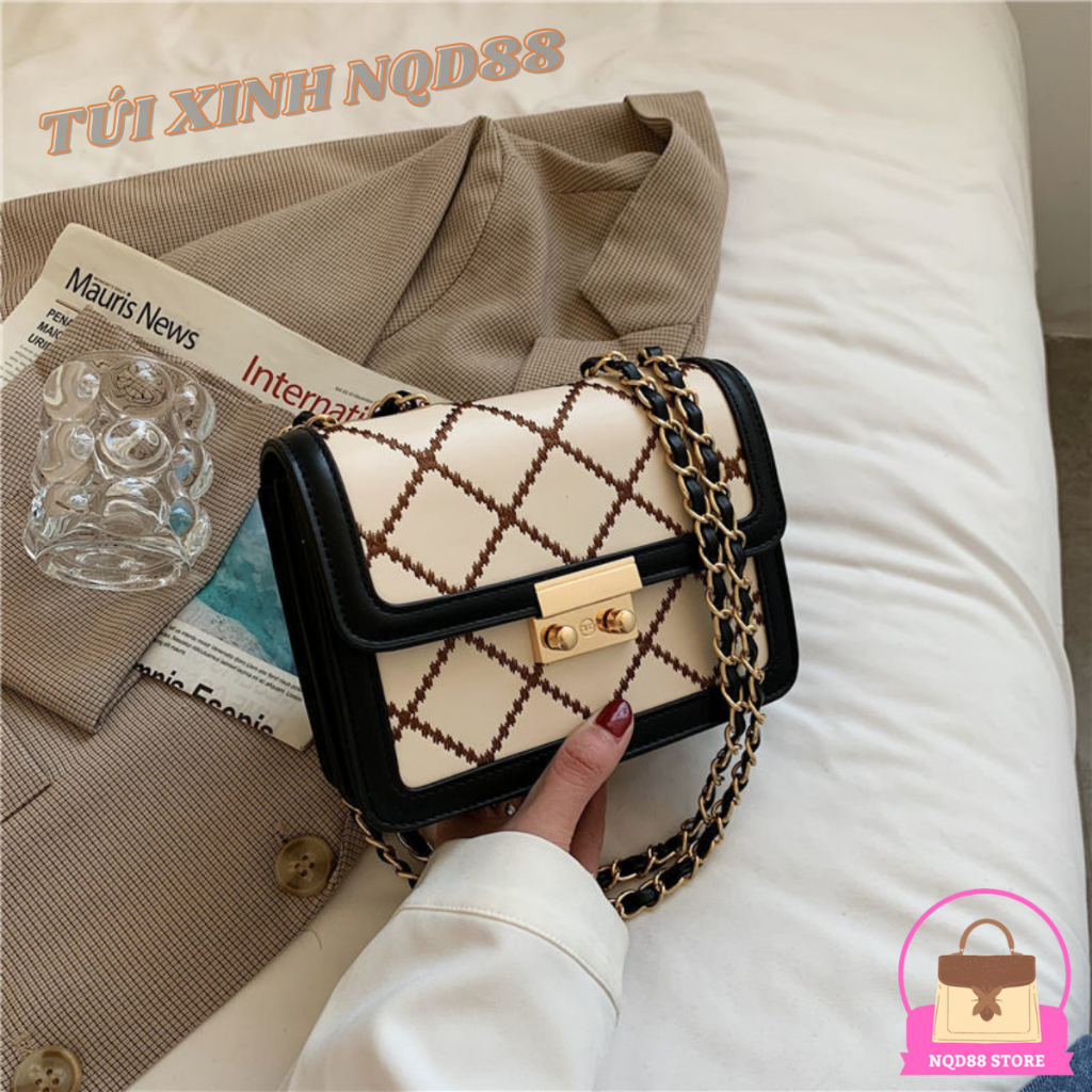 Túi xách đeo chéo đeo vai nữa khoá miu thêu trám thời trang hàn quốc NQD88 TX32