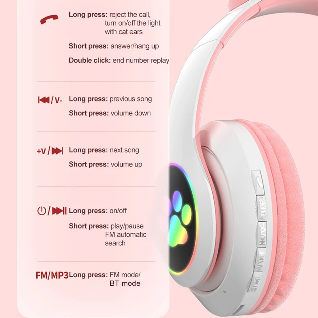 Tai nghe mèo Chụp tai chơi game ONIKUMA K9 hồng có Mic,cho PC Laptop Máy tính,Tay Headphone Bluetooth Gaming Không dây