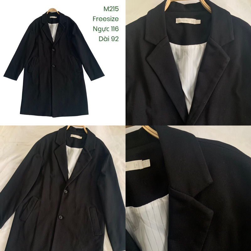 Áo khoác blazer M215 dáng dài form suông rộng 2 lớp dày dặn 2hand Hàn si ảnh thật