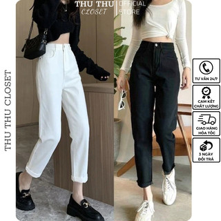 Quần baggy bò nữ, baggy jean trơn chất đẹp phong cách Hàn Quốc cá tính 2 màu trắng đen