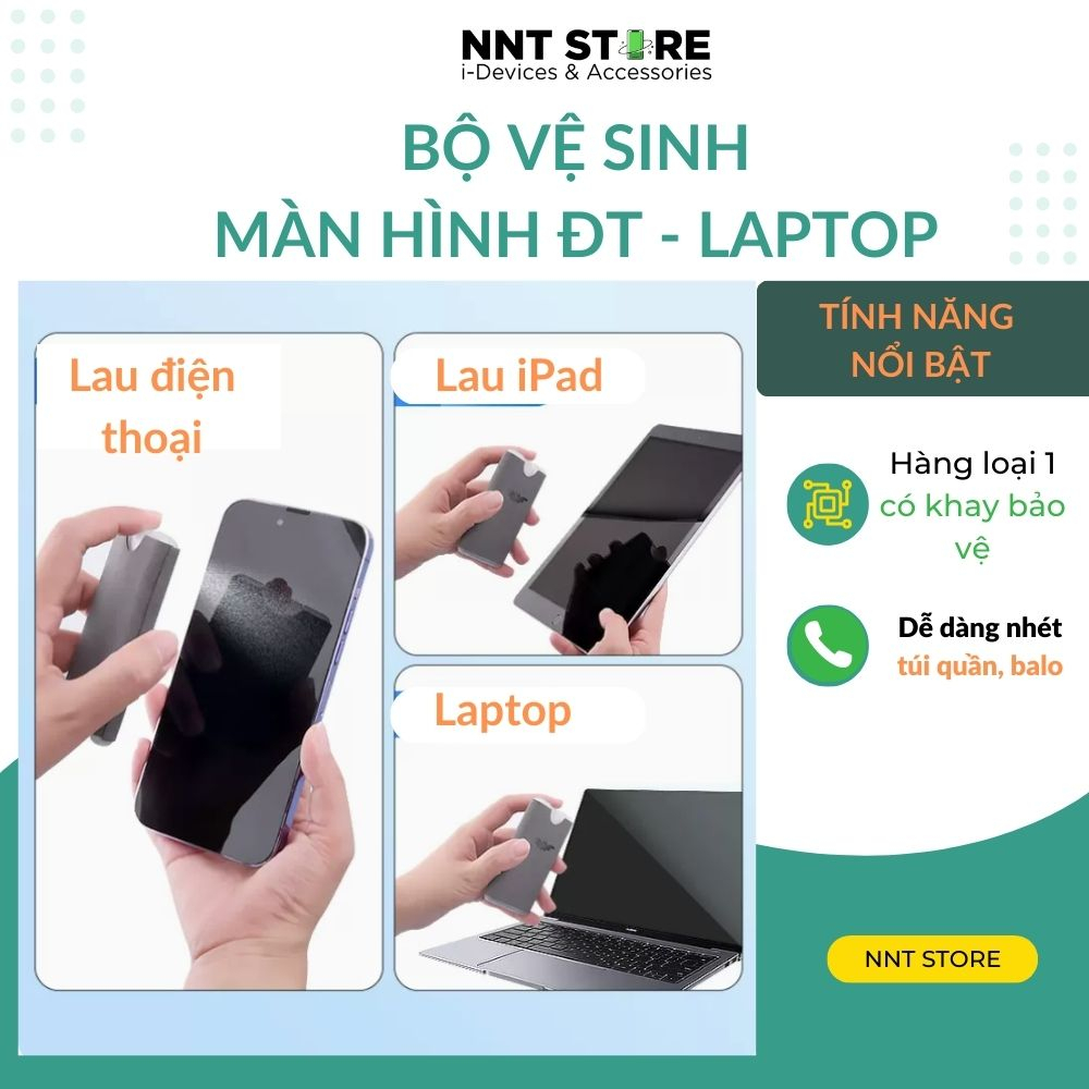 Bộ vệ sinh, bình xịt vệ sinh làm sạch màn hình điện thoại, máy tính - tích hợp bình xịt và khăn lau 2 trong 1