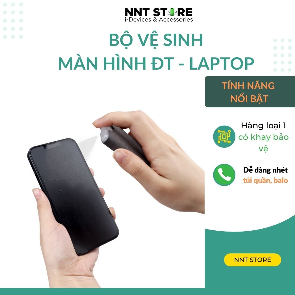 Bộ vệ sinh, bình xịt vệ sinh làm sạch màn hình điện thoại, máy tính - tích hợp bình xịt và khăn lau 2 trong 1