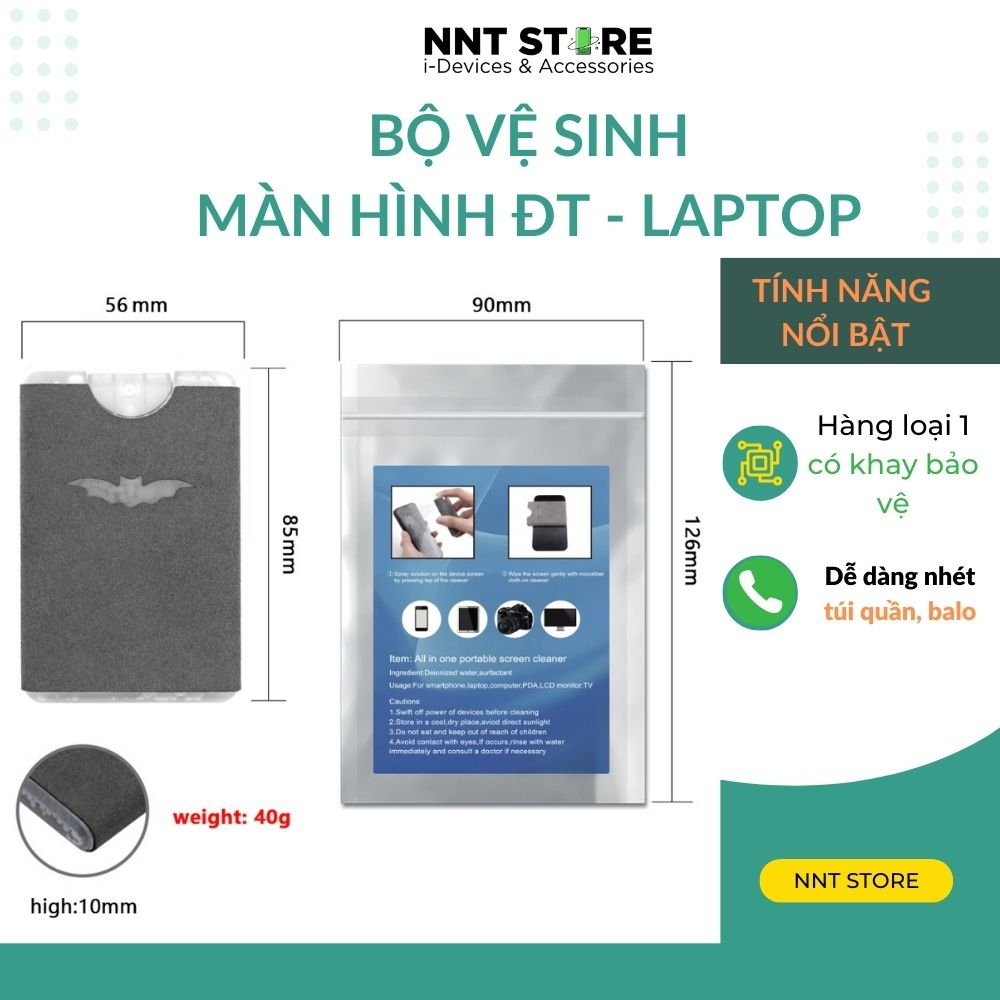 Bộ vệ sinh, bình xịt vệ sinh làm sạch màn hình điện thoại, máy tính - tích hợp bình xịt và khăn lau 2 trong 1