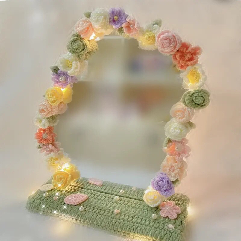 Bộ Gương Đan Len Hoa Tulip Kèm Đèn DIY Handmade