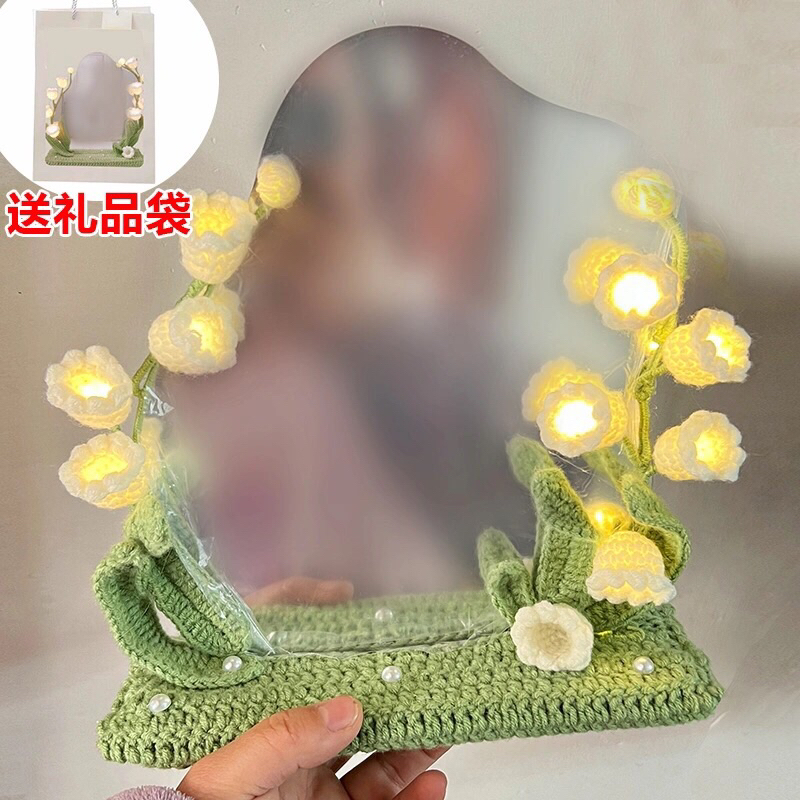 Bộ Gương Đan Len Hoa Tulip Kèm Đèn DIY Handmade