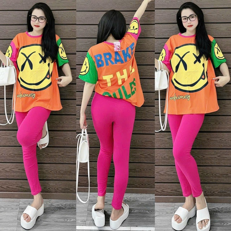 Set Bộ Thun Phông Tay Ngắn 3D Mặt Cười Tici Quần Short Đùi