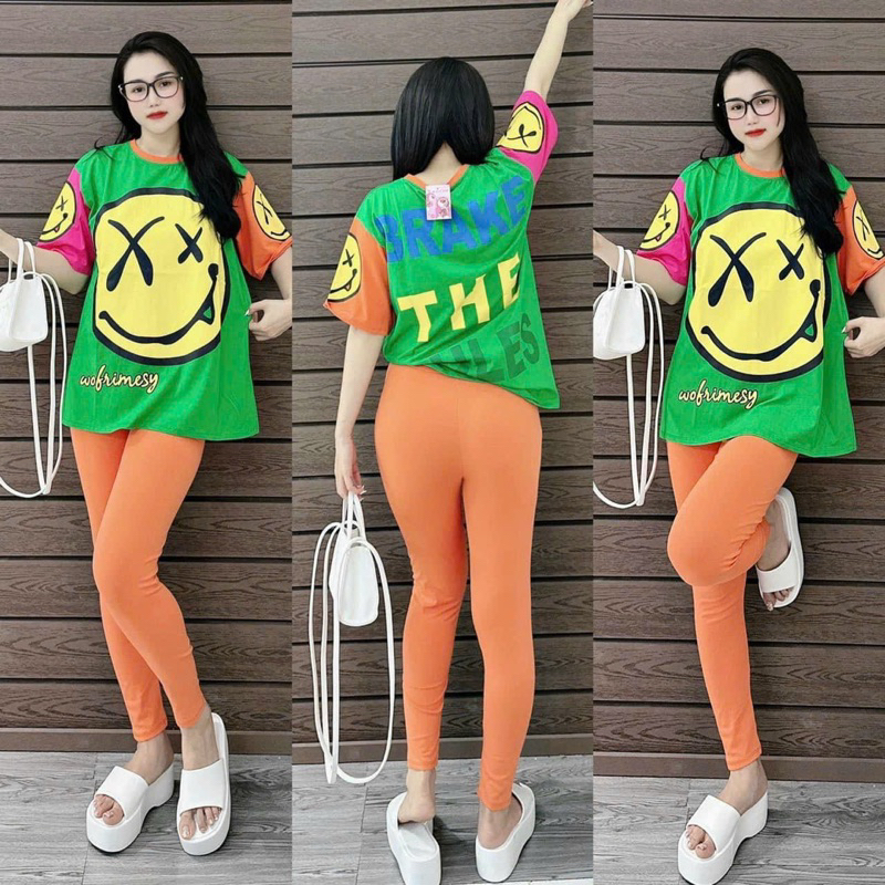 Set Bộ Thun Phông Tay Ngắn 3D Mặt Cười Tici Quần Short Đùi