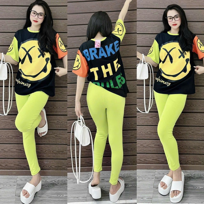 Set Bộ Thun Phông Tay Ngắn 3D Mặt Cười Tici Quần Short Đùi