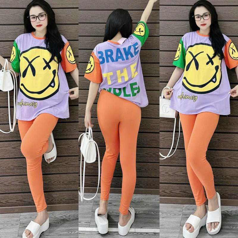 Set Bộ Thun Phông Tay Ngắn 3D Mặt Cười Tici Quần Short Đùi