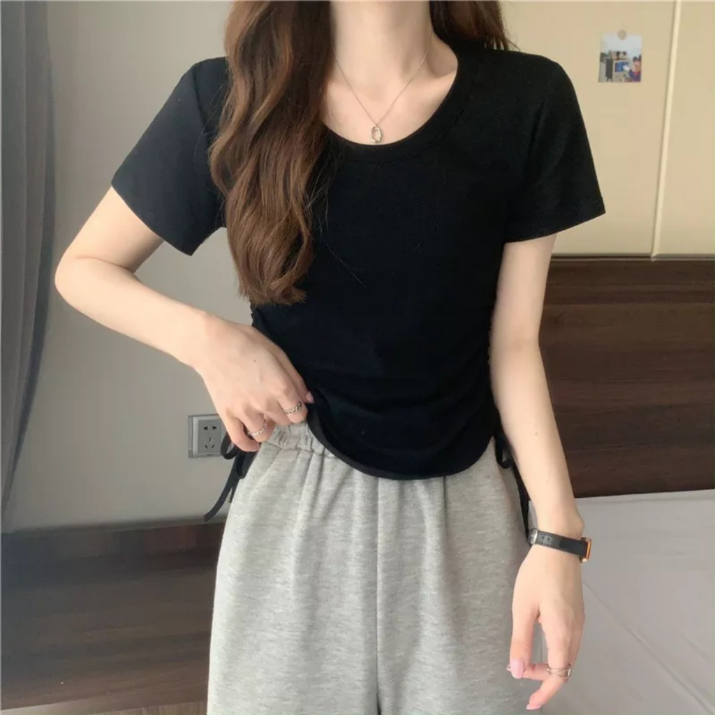 Áo Thun Nữ Ngắn Tay Rút Dây Hai Bên Chất Vải Thun - Titifa Shop